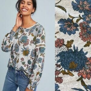 Anthropologie Dolan Left Coast Floral Sweatshirt Gold Sleeve stripe WOMENS XS